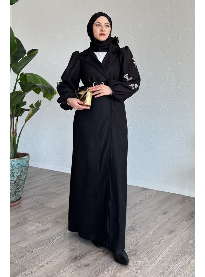 InStyle Boncuk İşlemeli Kemerli Siyah Kap