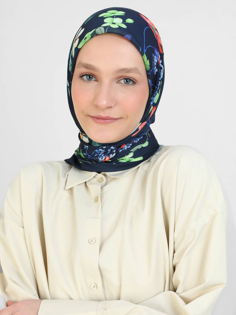 Miray Lacivert Shantuq Soft Eşarp Çiçek Desen