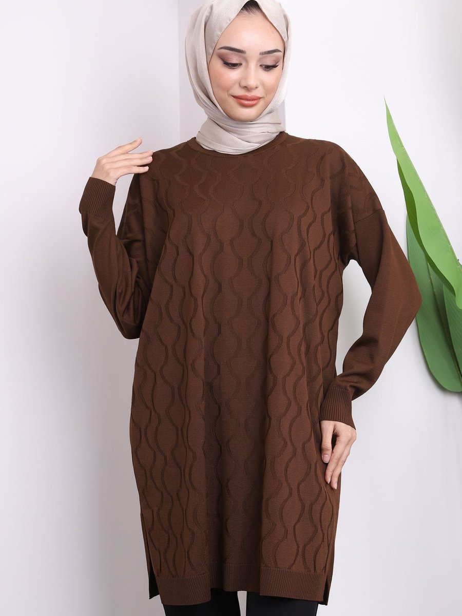 İmajbutik Kahverengi Soğuk İplik Merserize Triko Tunik