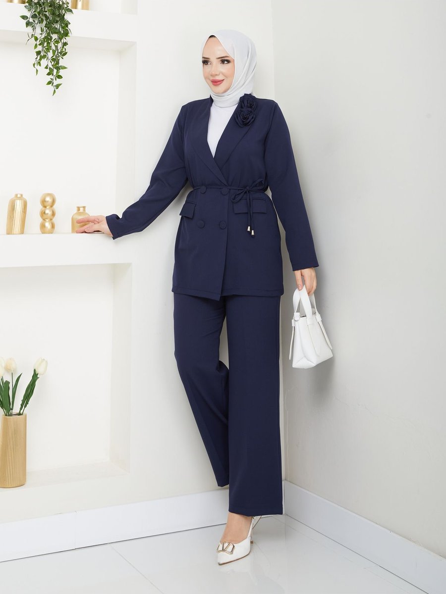 Modapark.ist Gül Detaylı Blazer Ceket Takım
