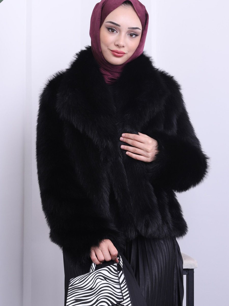 İmajbutik Siyah Kısa Kürk Kaban