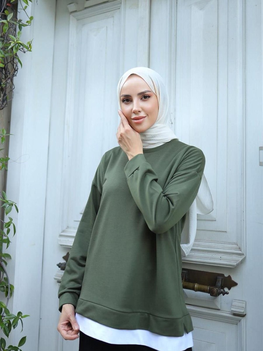 Burcufashion Eteği Garnili Sweat Haki