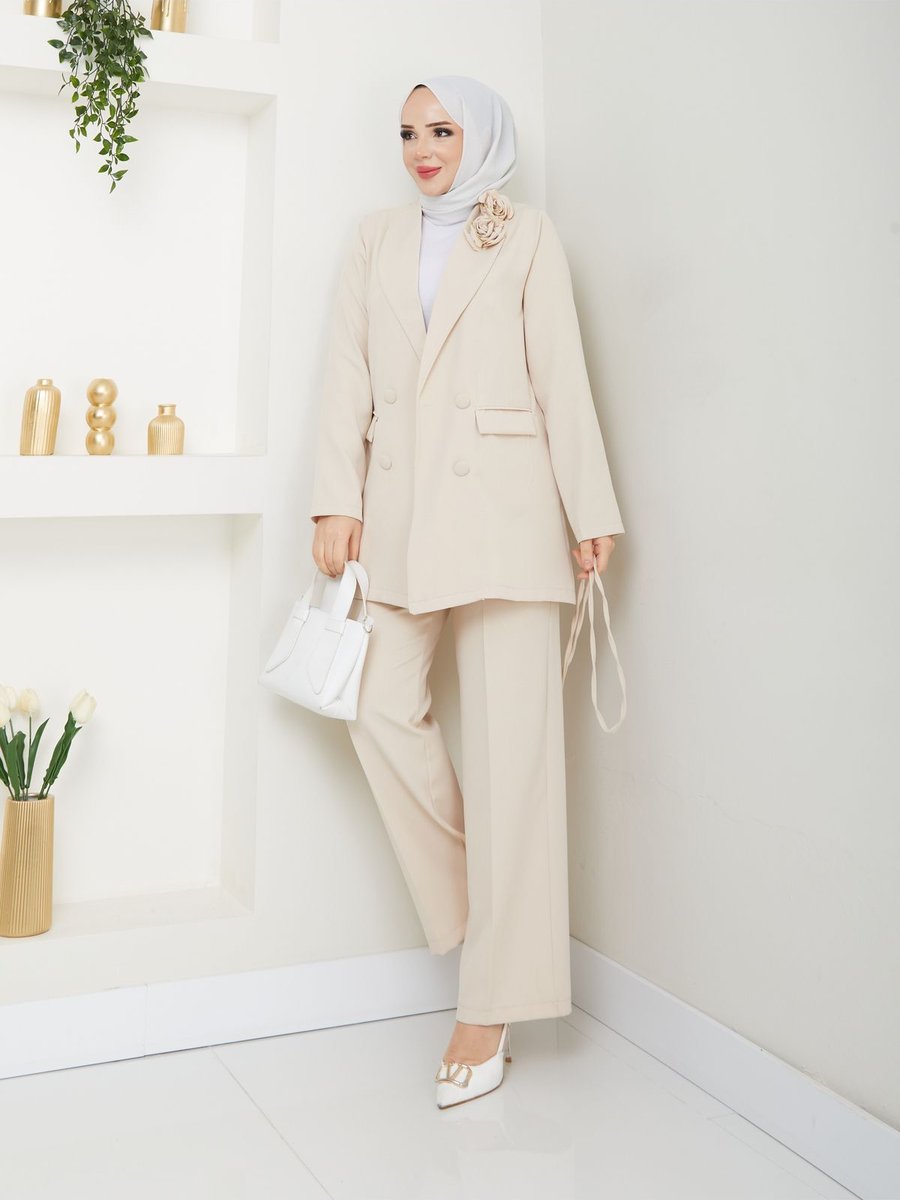 Modapark.ist Gül Detaylı Blazer Ceket Takım