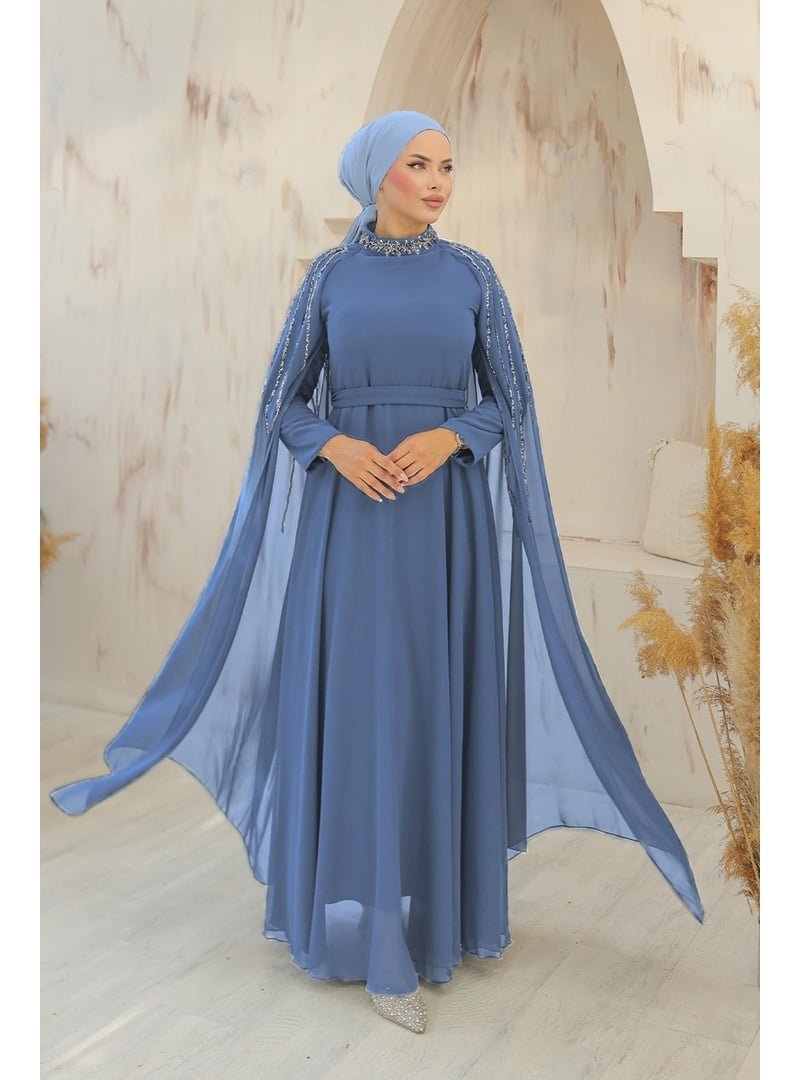 Hakimoda İndigo Laren Şifon Abiye Elbise