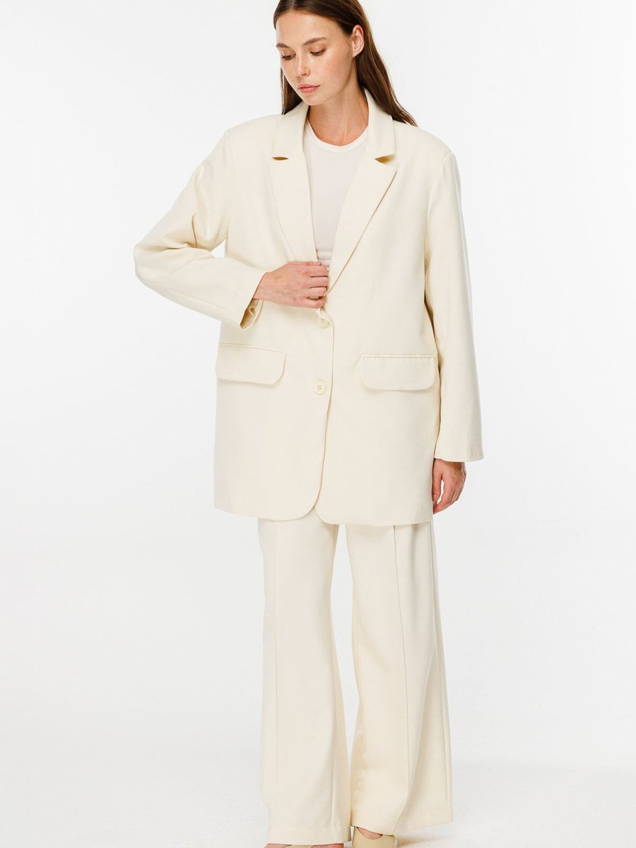 Hooopstore Oversıze Basic Krem Blazer