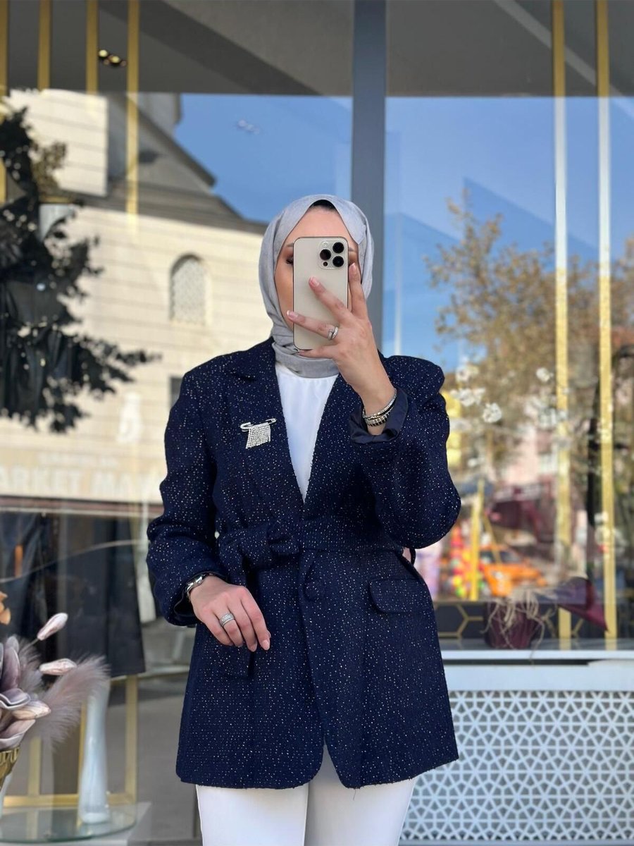 Sateen Tüvit Kurşaklı Simli Ceket