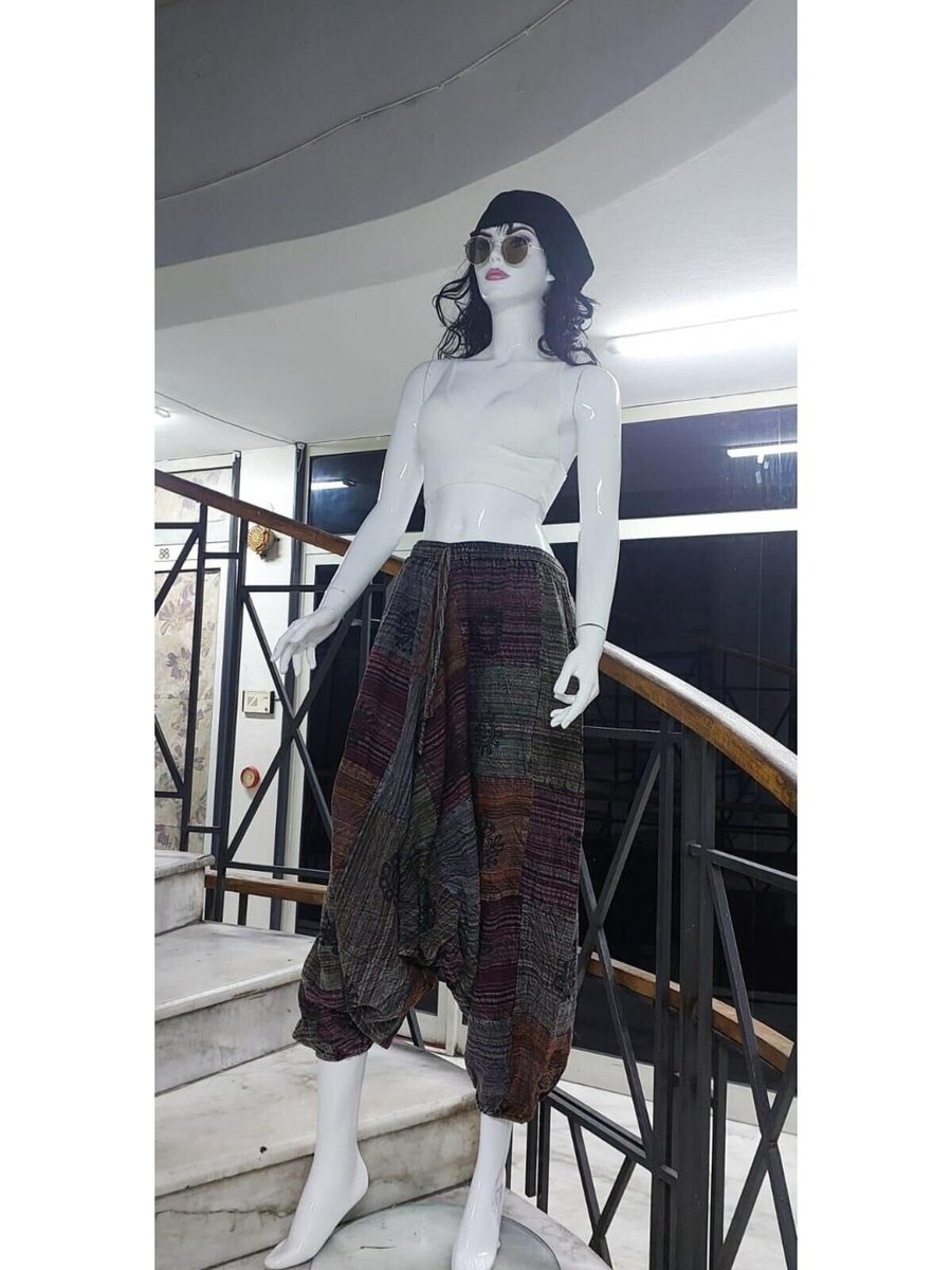 Bohem Stil Renkli Hint Otantik Yıkamalı Taşlanmış Patchwork Şalvar Pantolon