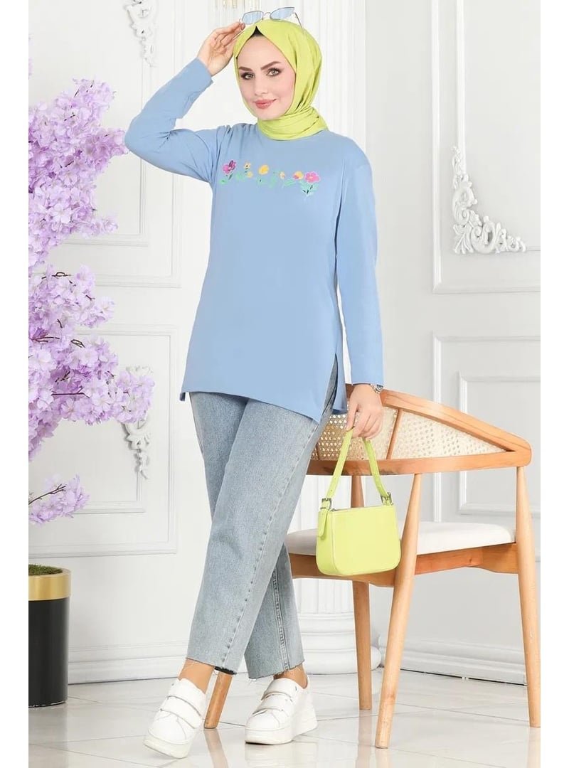 Pelsu Moda Çiçek Baskılı Bebe Mavisi Tunik