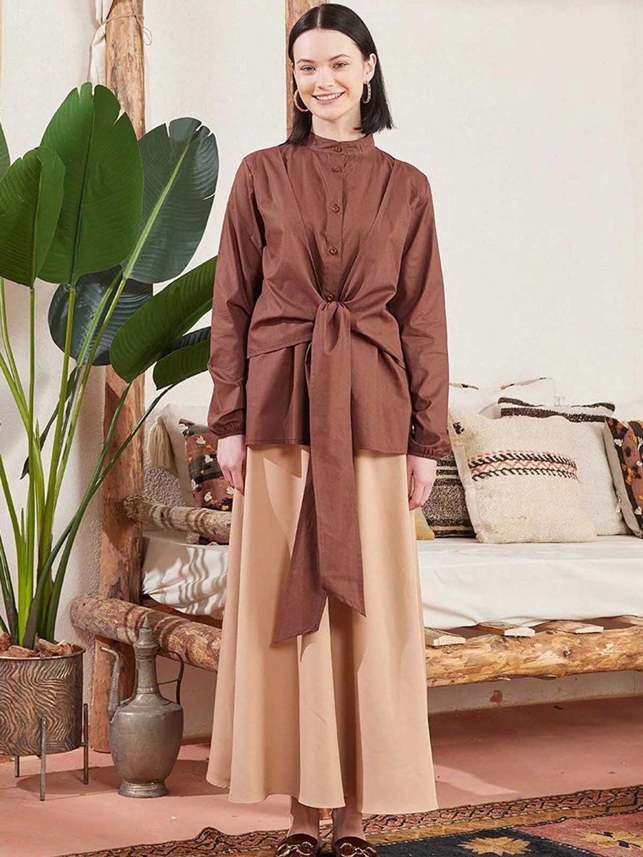 Ceylan Otantik Karamel Krep Kloş Etek