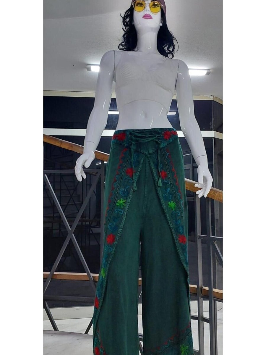 EREN STYLE Yeşil Otantik Nakış İşlemeli Harem Şalvar Pantolon