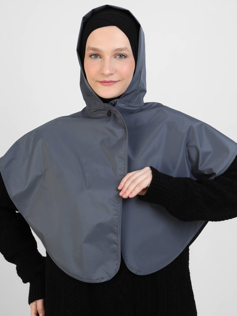 Ecardin Gri Çıtçıtlı Yağmurluk Raincoat