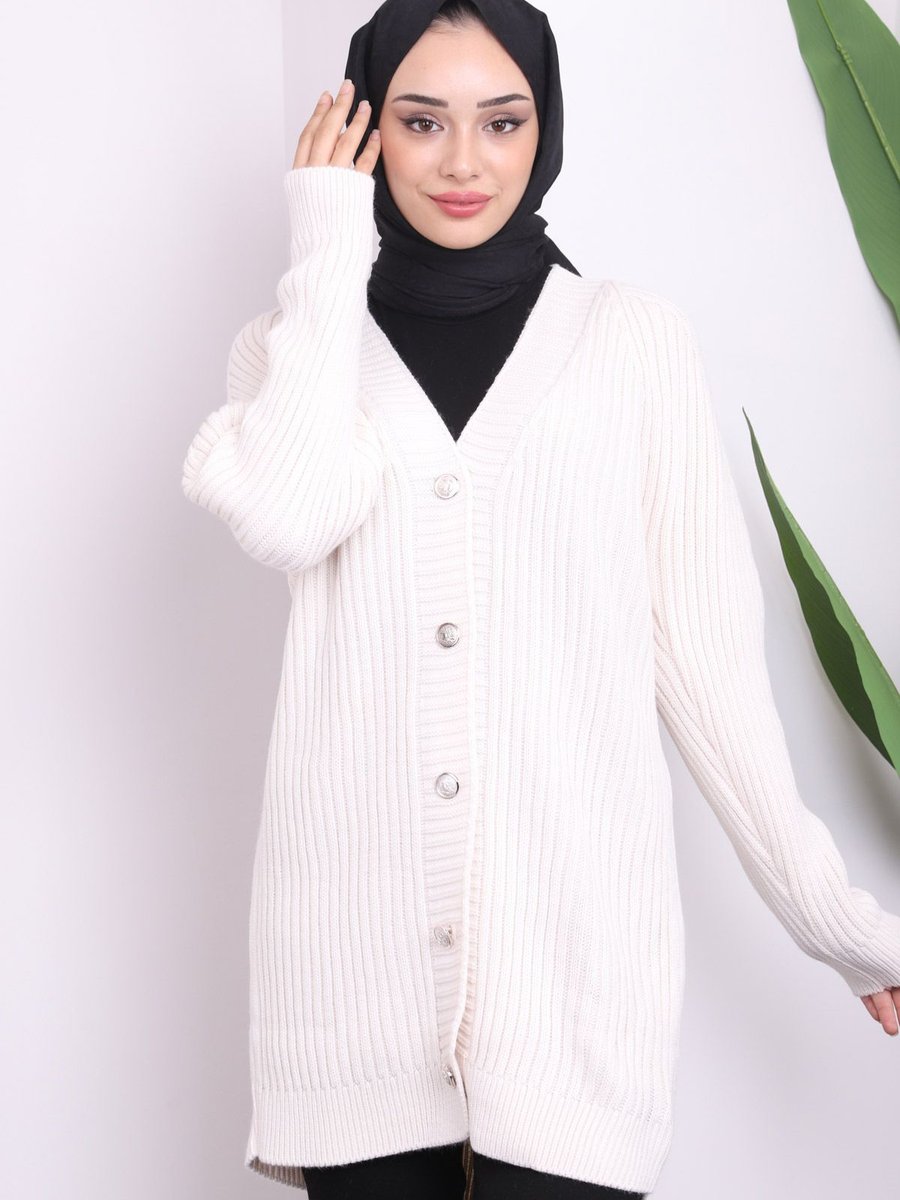 İmajbutik Krem Düğmeli Triko Hırka