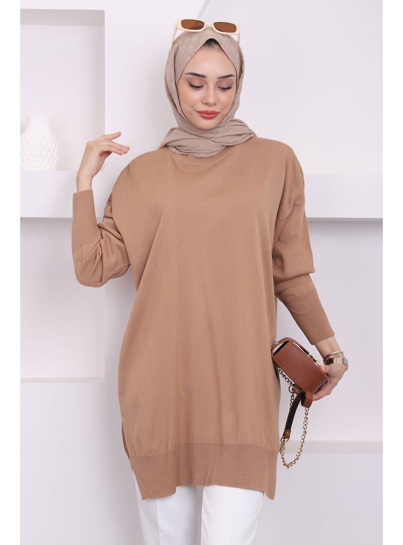 İmaj Butik Bisküvi Bisiklet Yaka Merserize Salaş Triko Tunik