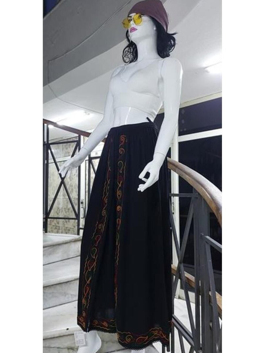 EREN STYLE Siyah Otantik Nakış İşlemeli Harem Şalvar Pantolon