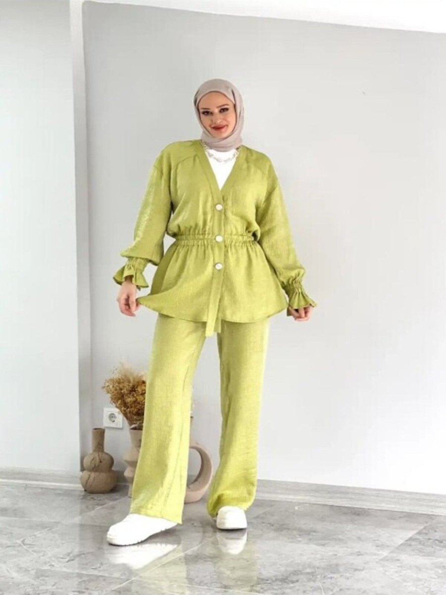 Kokosh Saten Kumaş Beli Lastikli İkili Takım