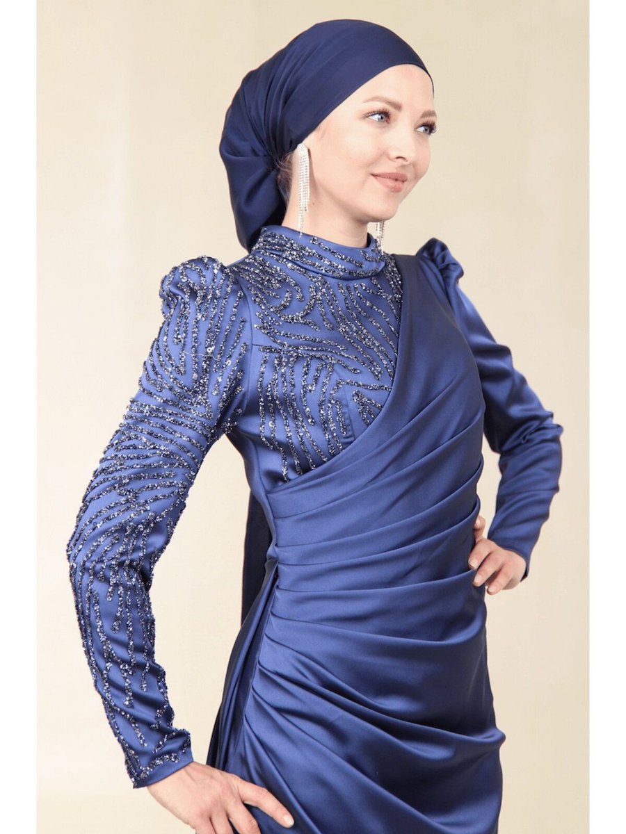 Hennin Ester Abiye Elbise İndigo