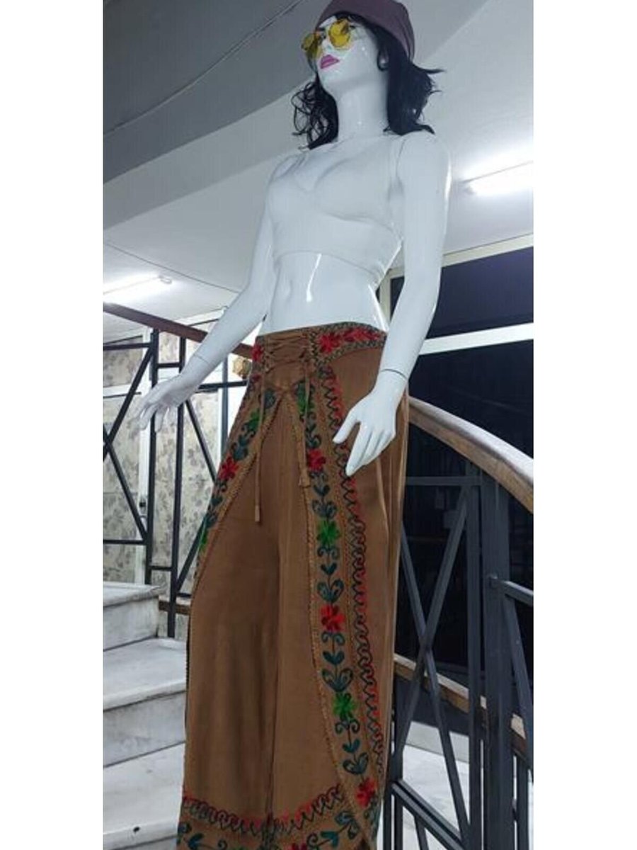 EREN STYLE Camel Otantik Nakış İşlemeli Harem Şalvar Pantolon