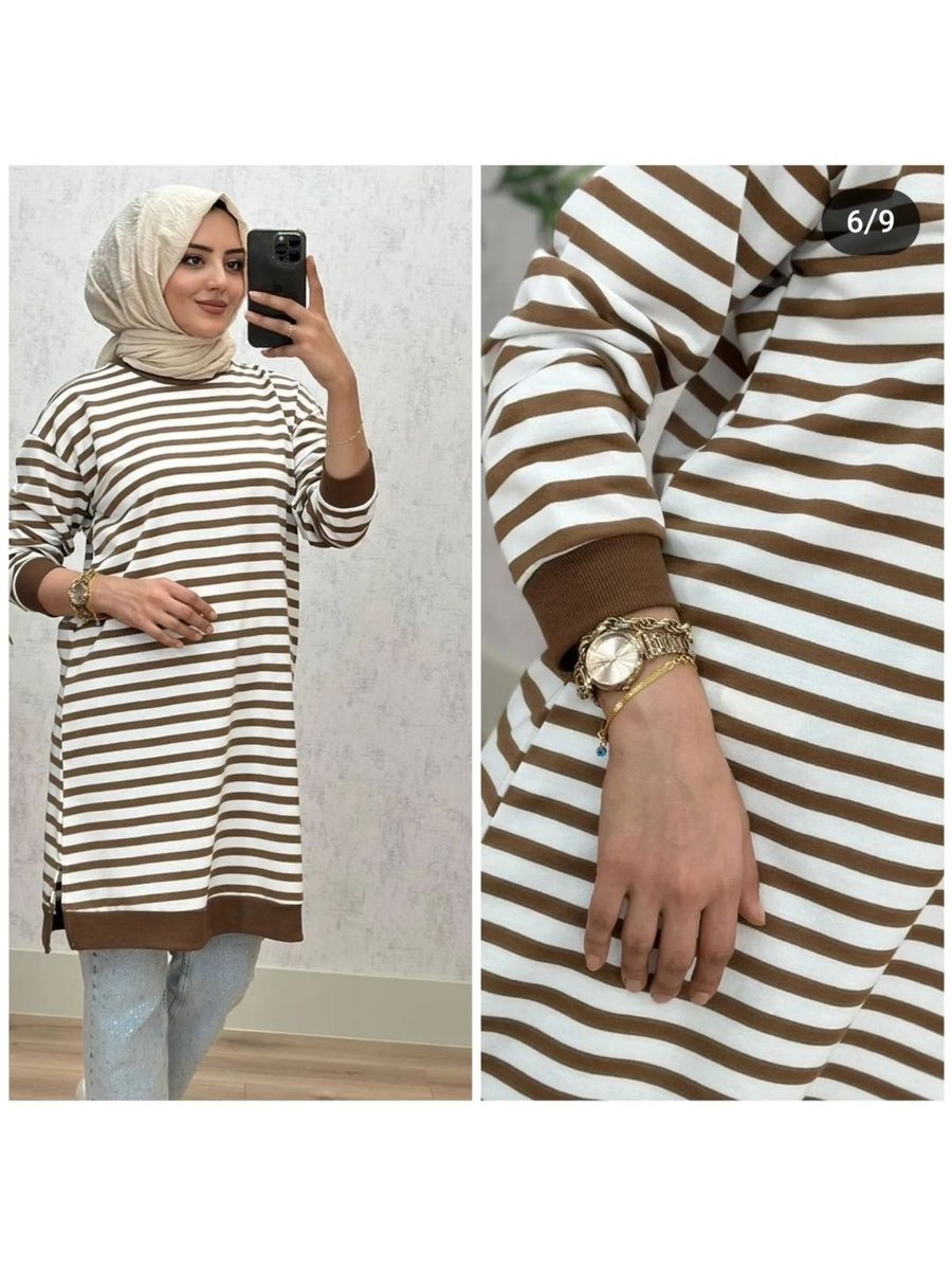 Ggmm Büyük Beden Bisiklet Yaka Iki Iplik Penye Terletmeyen Kumaş Basic Çizgili Tunik