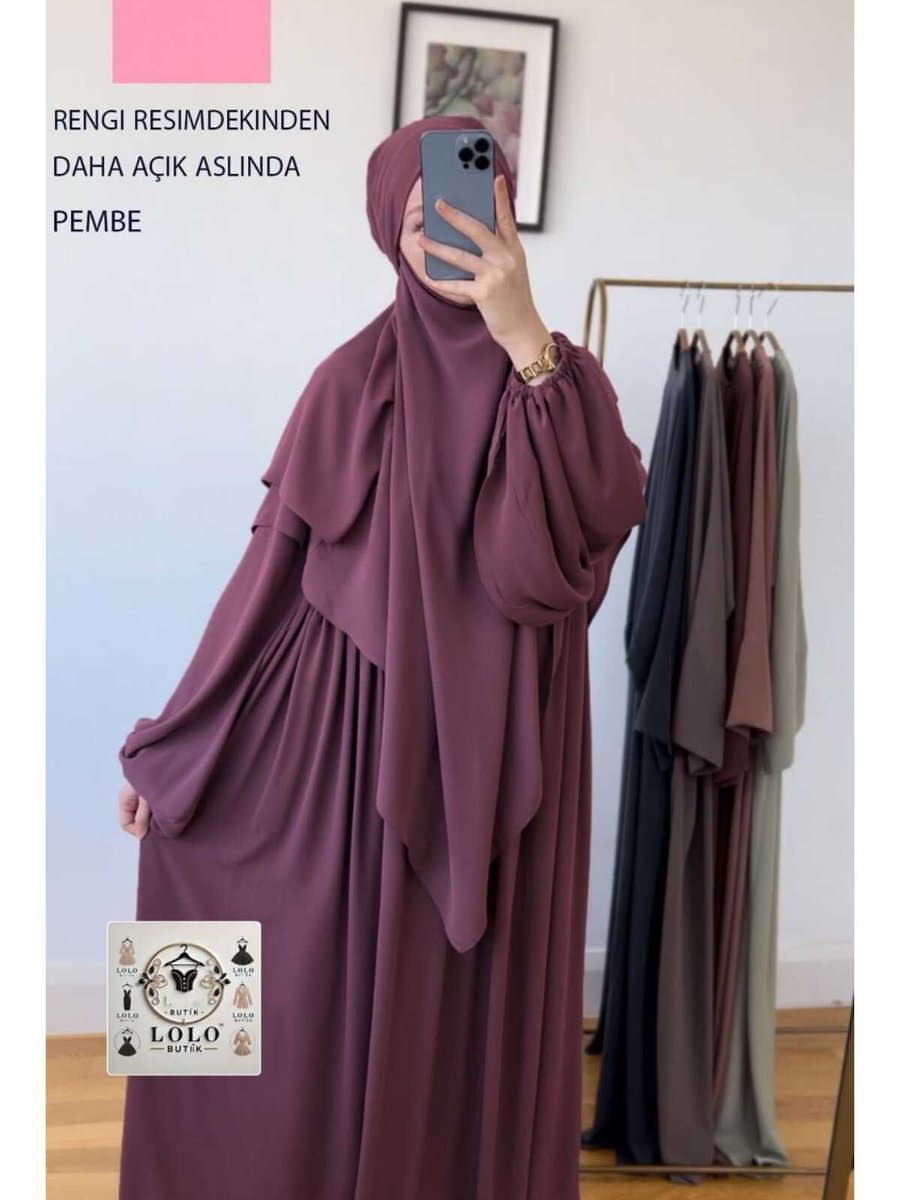 Moda Lolo Butık Ferace Sufle Peçe Takım Kiremit (üç Parça Set) Medine İpeği