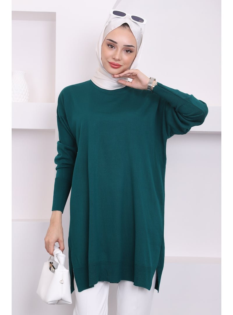 İmaj Butik Zümrüt Yeşili Bisiklet Yaka Merserize Salaş Triko Tunik