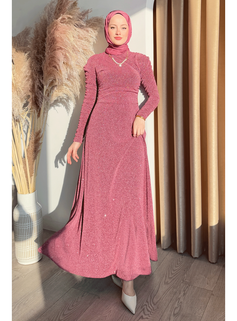 InStyle Simli Kruvaze Büzgülü Pembe Elbise