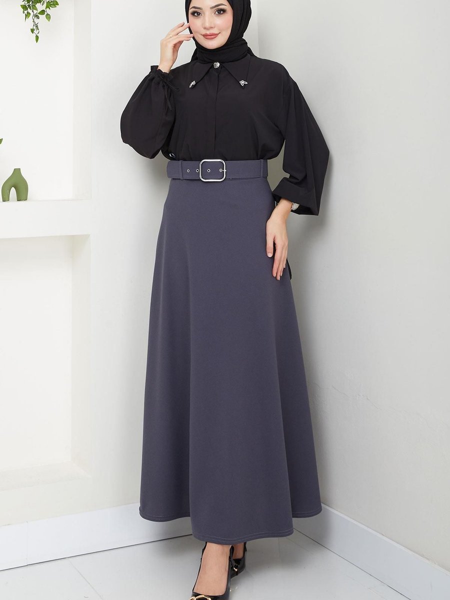 Hafsamina Kemerli Mevlana Etek Füme