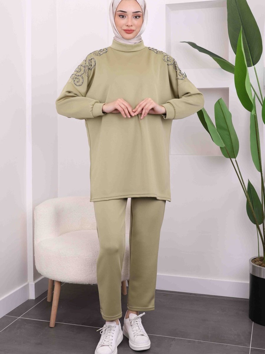 İmajbutik Mint Omzu Taşlı Scuba Takım