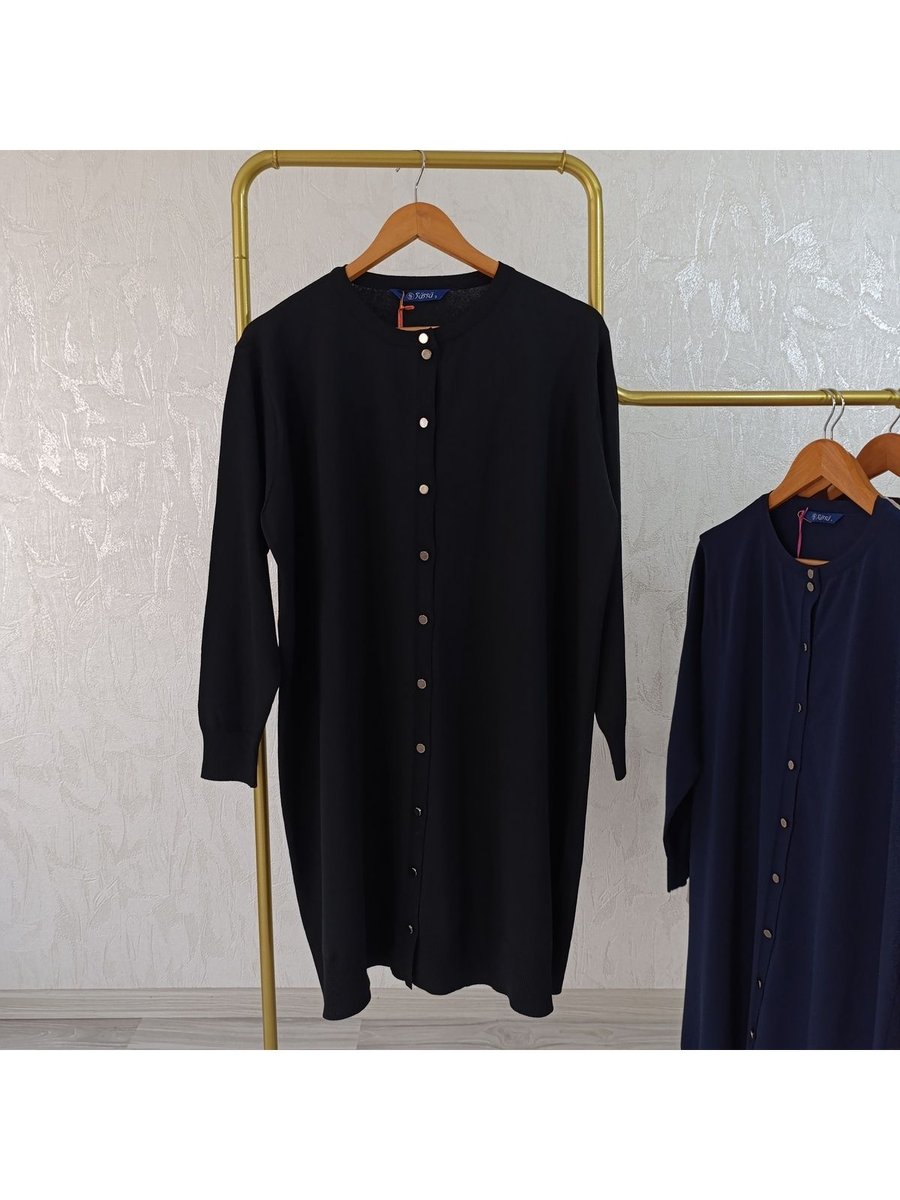 Eghora Triko Hırka Bisiklet Yaka Düğmeli Rayon Kumaş Merserize Kalite Dokuma Siyah