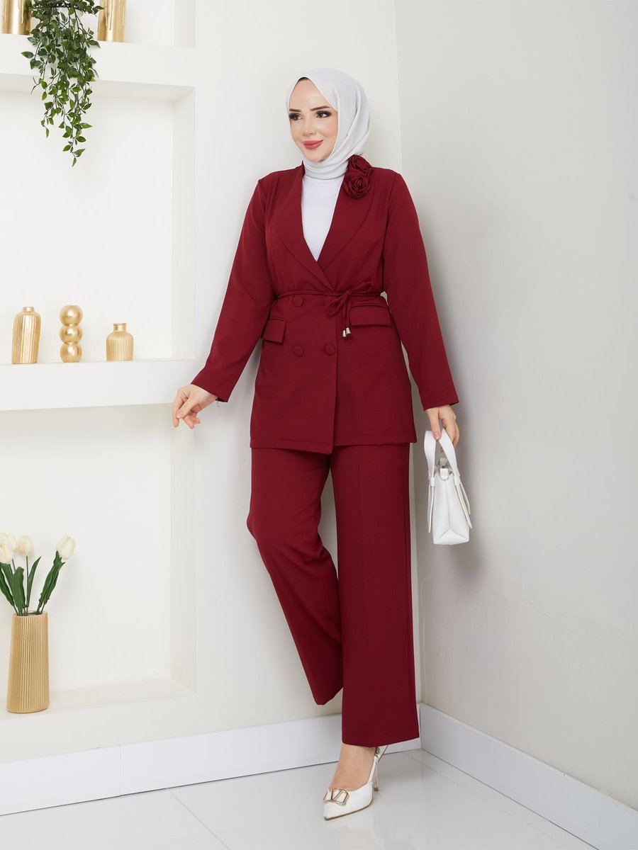 Modapark.ist Gül Detaylı Blazer Ceket Takım