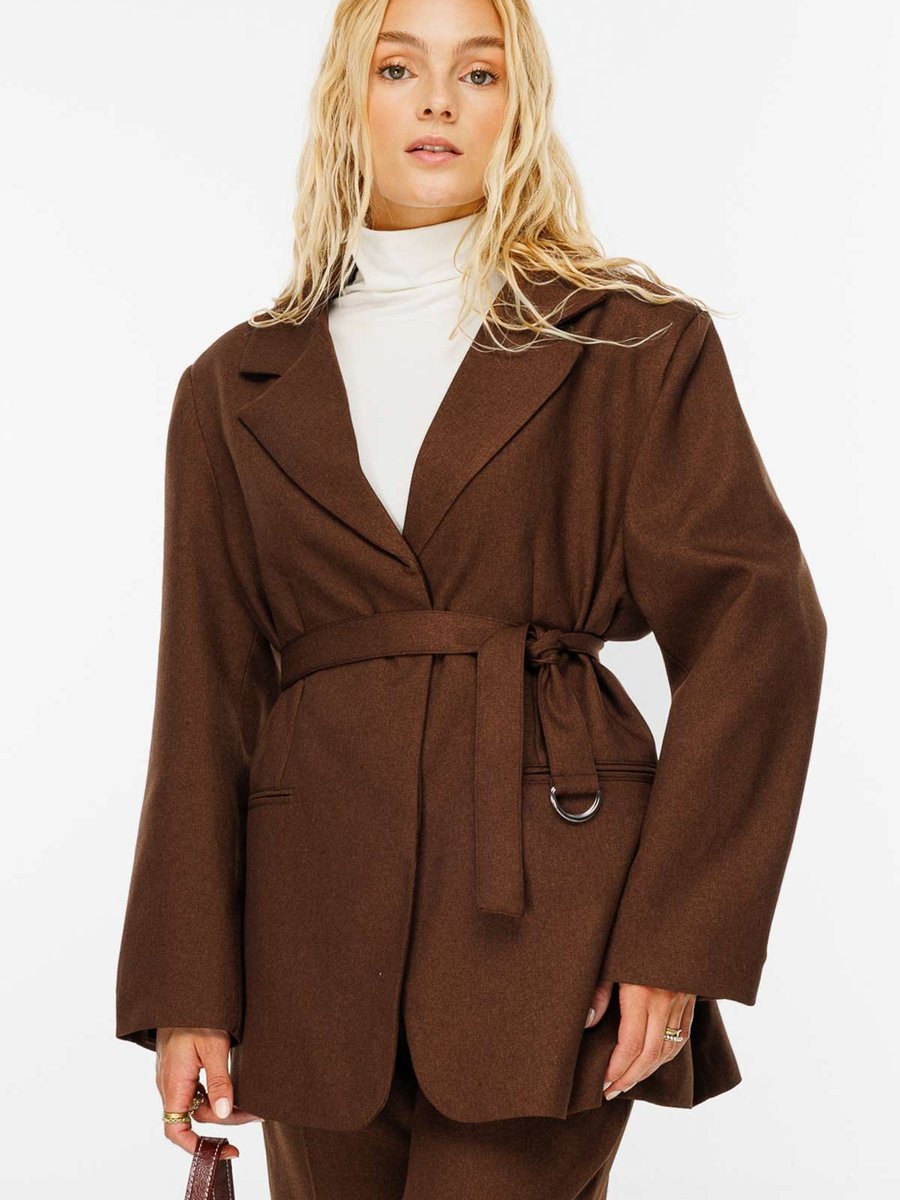 Hooopstore Premium Kemerli Blazer Kahve Ceket