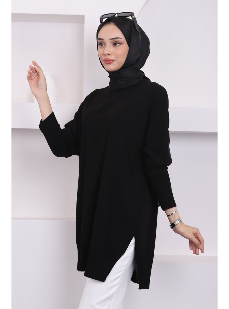 İmaj Butik Siyah Bisiklet Yaka Merserize Salaş Triko Tunik