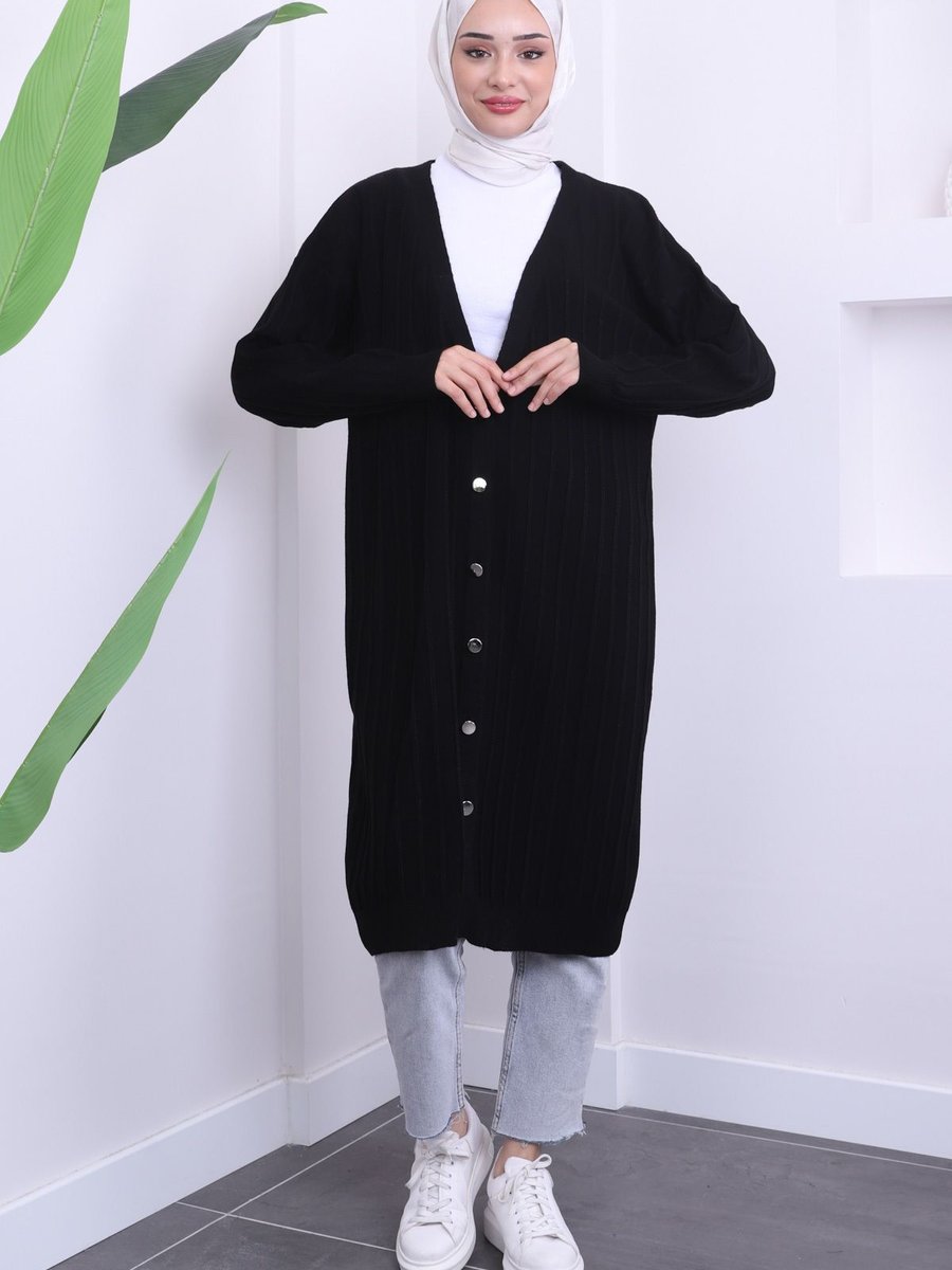 İmajbutik Siyah Mevsimlik Merserize Salaş Triko Hırka