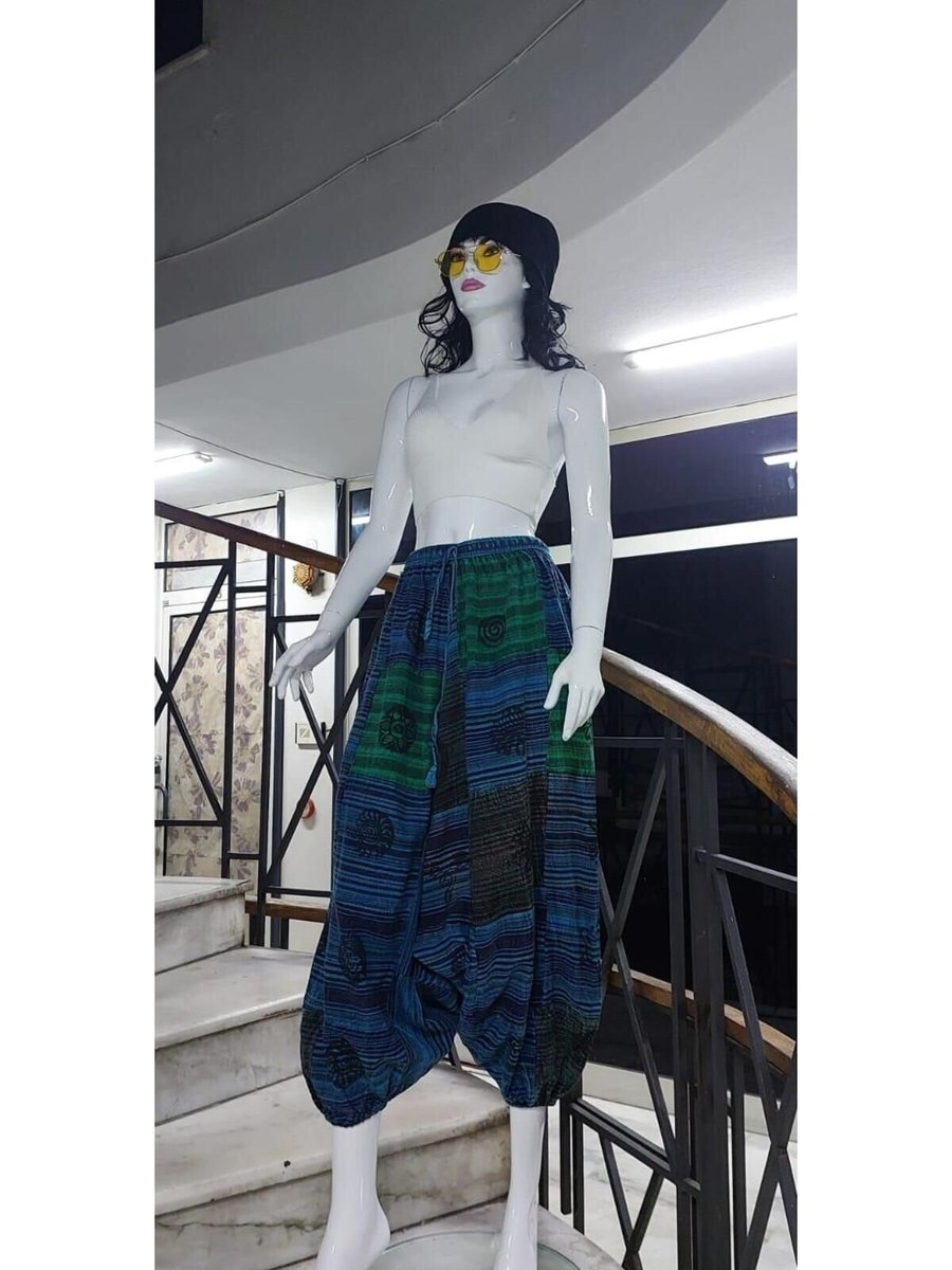 Bohem Stil Renkli Hint Otantik Yıkamalı Taşlanmış Patchwork Şalvar Pantolon