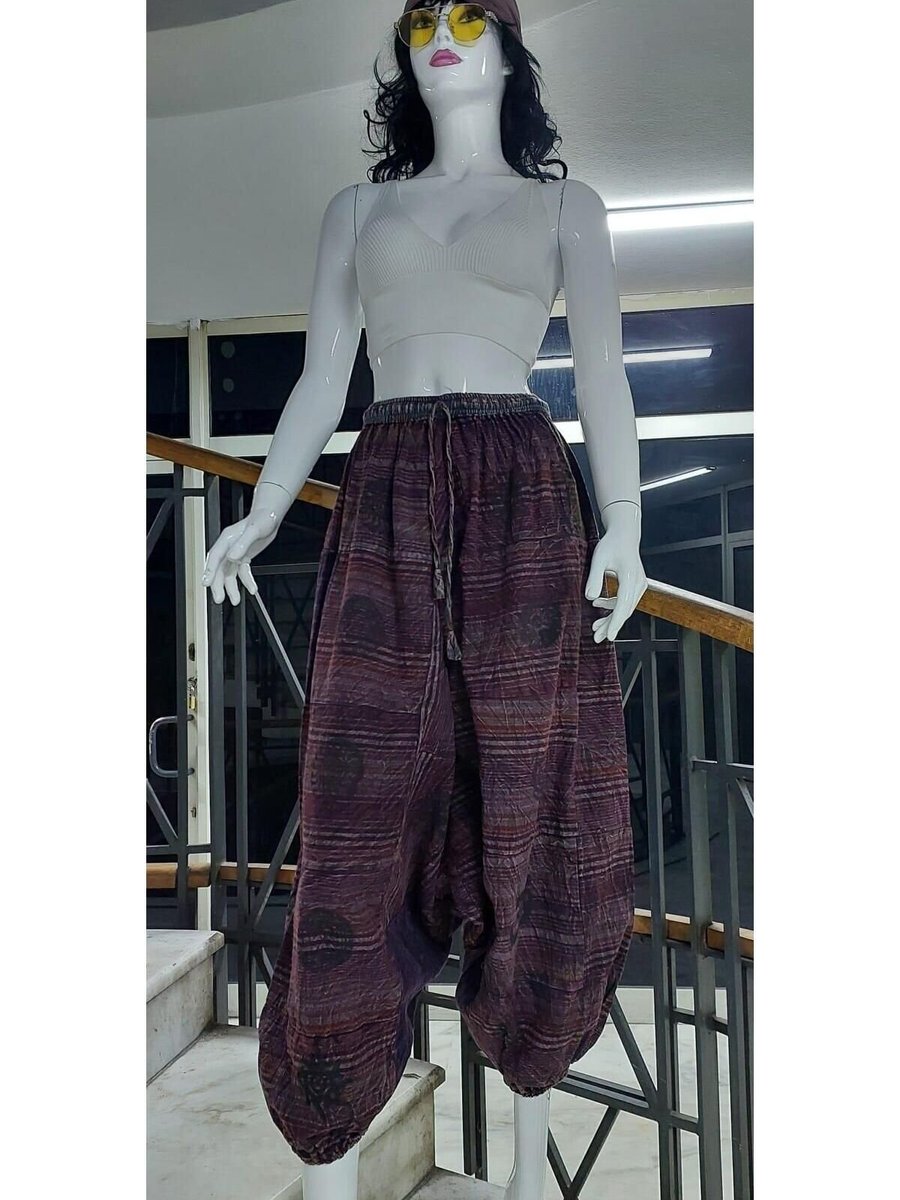 EREN STYLE Renkli Hint Otantik Yıkamalı Taşlanmış Şalvar Pantolon