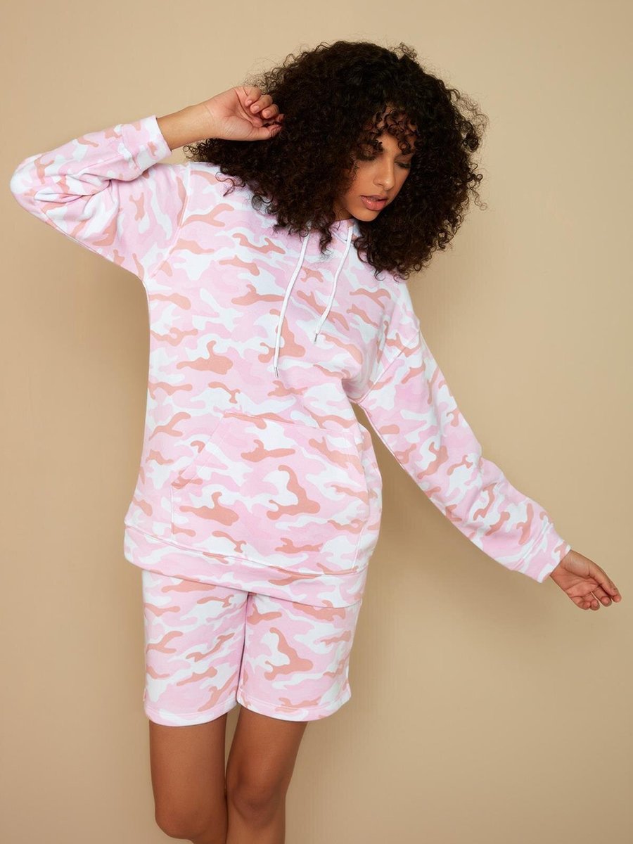 Select Moda Pembe Kamuflaj Desenli Kapüşonlu Sweatshirt