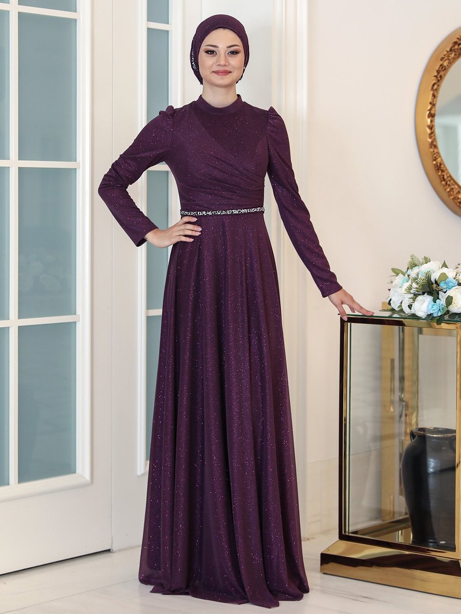 Azra Design Mor Abiye Elbise