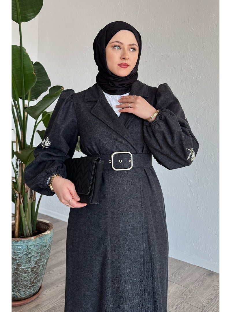 InStyle Boncuk İşlemeli Kemerli Antrasit Kap