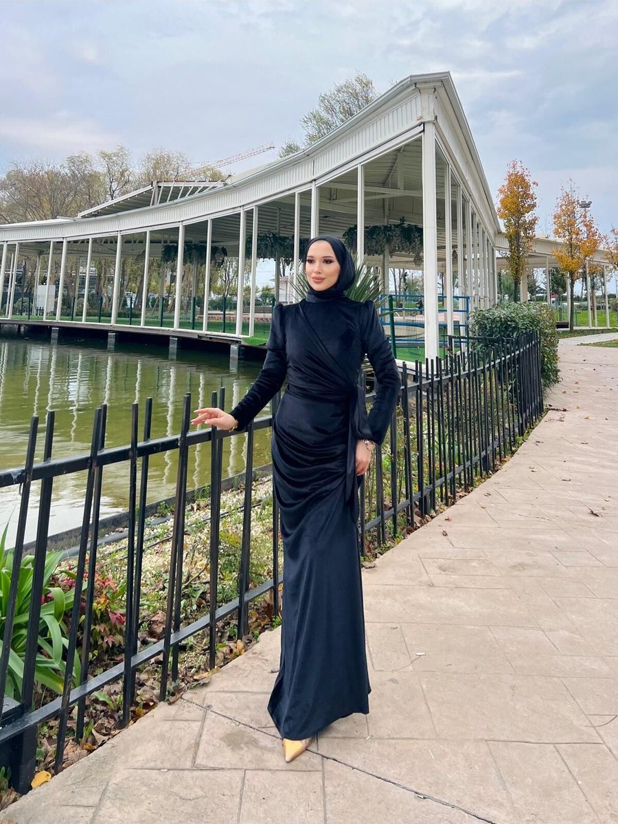 Modadeywearst Yandan Bağlamalı Kadife Tesettür Abiye Elbise