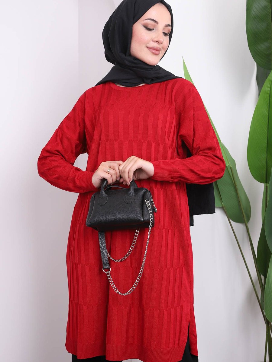 İmajbutik Kırmızı Soğuk İplik Merserize Triko Tunik