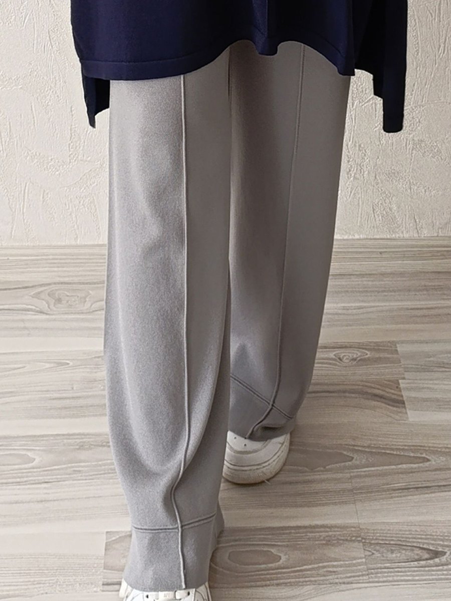 Eghora Triko Pantolon Bel Lastikli Bol Paça Rayon Kumaş Merserize Kalite Dokuma Gri