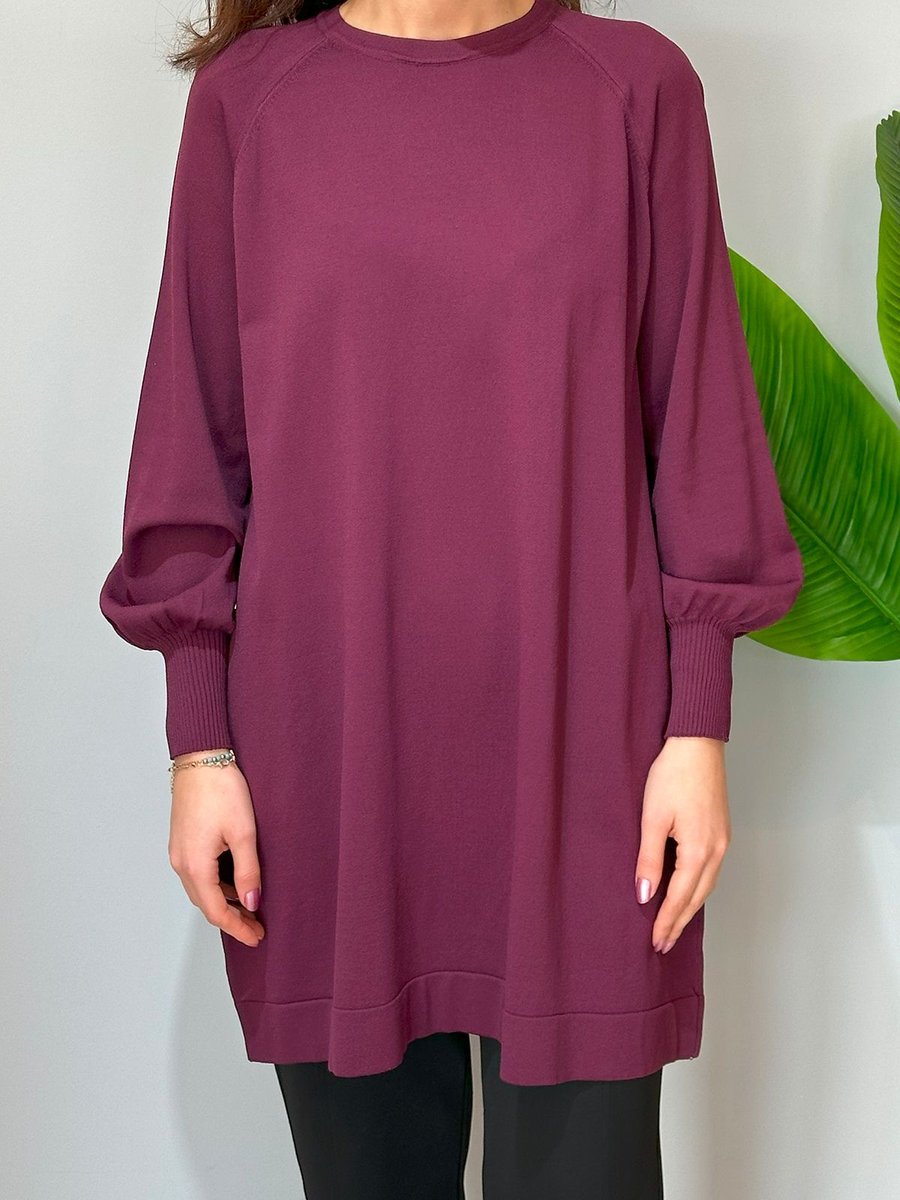 Nuss Merserize Bilek Detaylı Basic Tunik Mürdüm