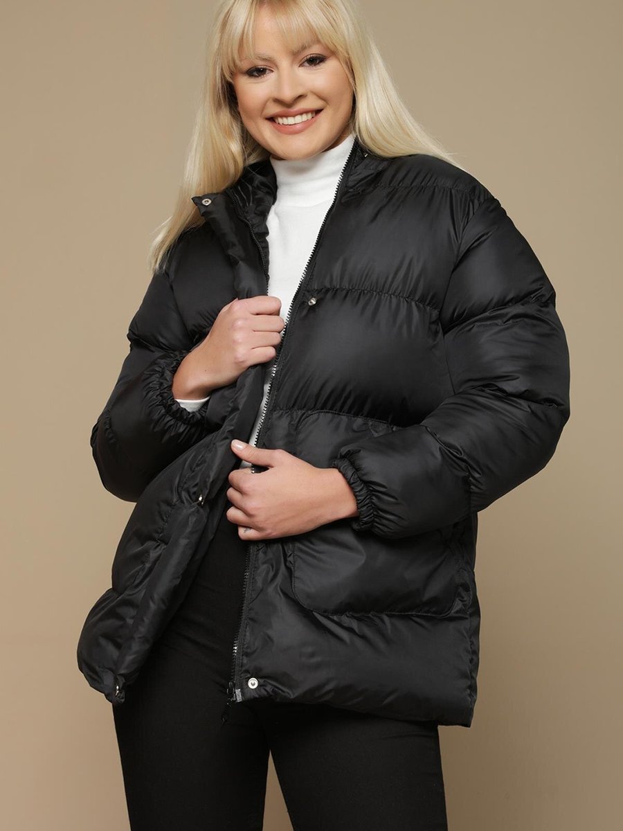 Select Moda Siyah Kuşaklı Şişme Mont