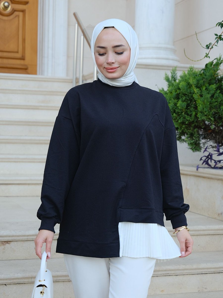 Locco Pilise Detaylı Tunik Siyah