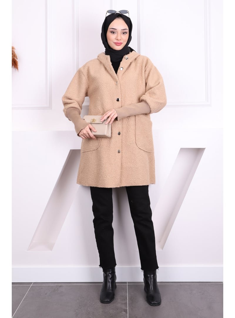 İmaj Butik Vizon Kapüşonlu Buklet Kaban