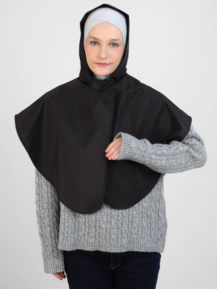 Ecardin Siyah Çıtçıtlı Yağmurluk Raincoat