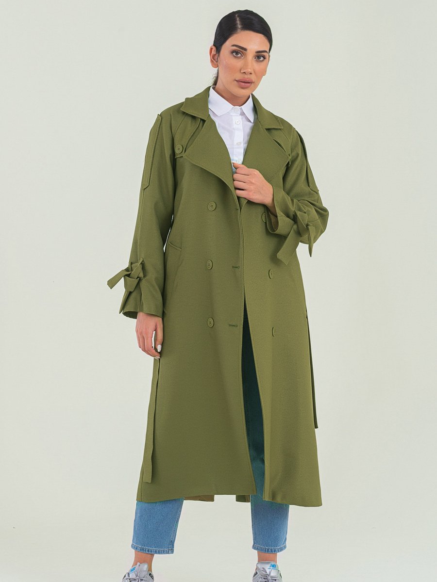 Sahra Afra Fıstık Yeşili Nidal Kadın Oversize Trençkot
