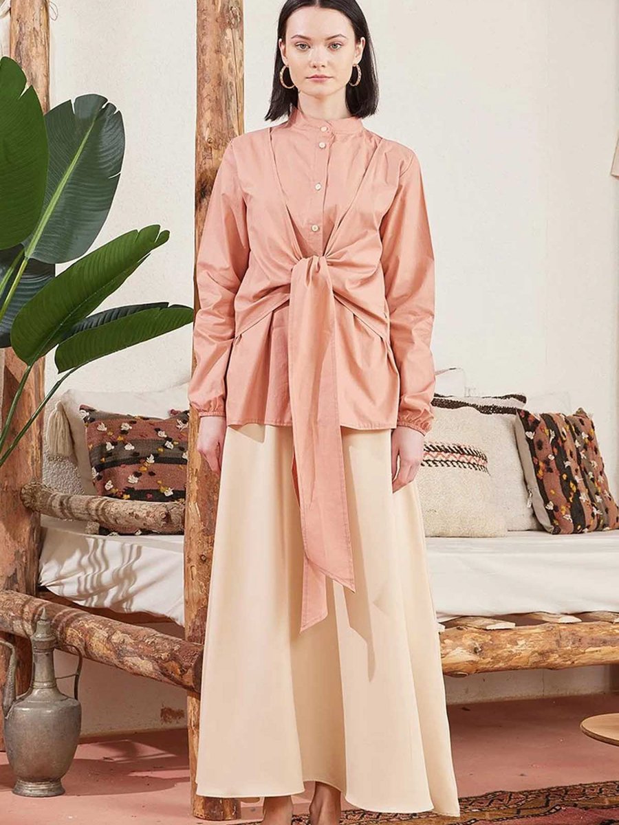 Ceylan Otantik Krem Krep Kloş Etek