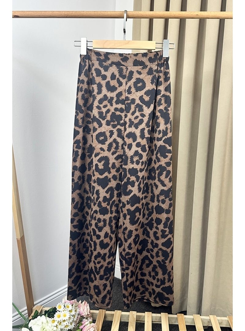 Bestenur Siyah Leopar Desen Bol Paça Pantolon