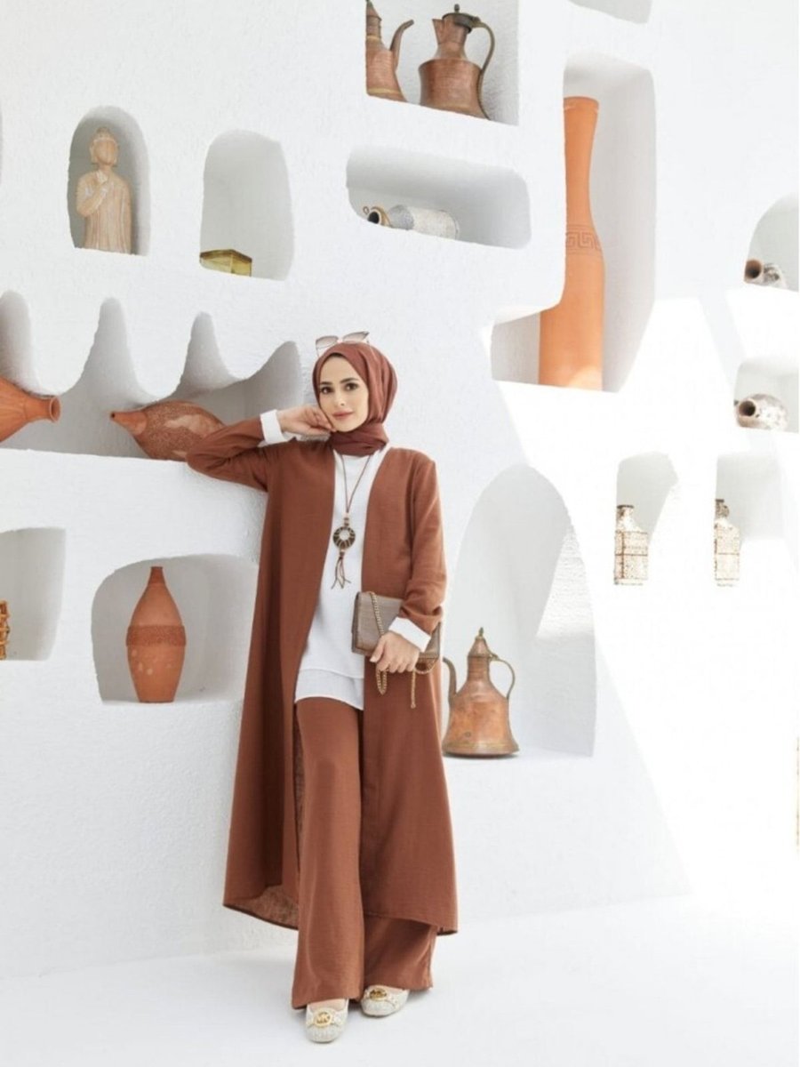 Ns Moda Keten Lü Takım Kahverengi Model
