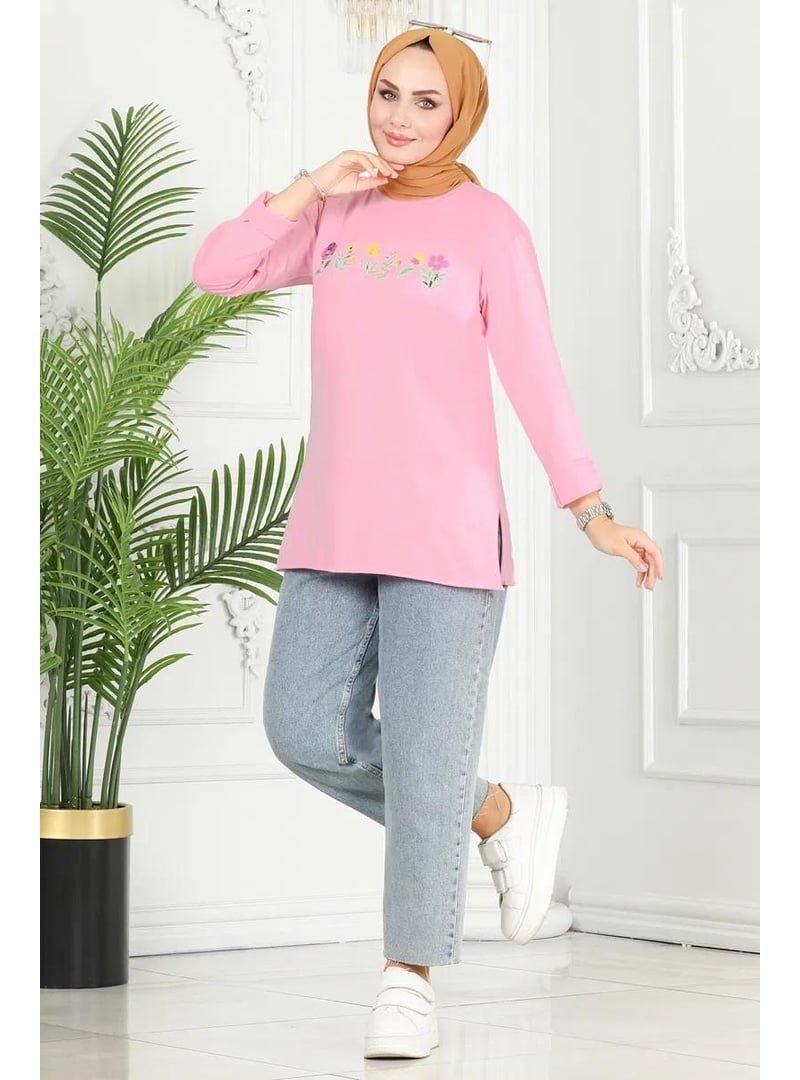 Pelsu Moda Çiçek Baskılı Pembe Tunik